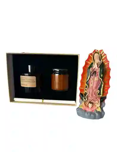 Estuche De Lujo Vela, Difusor, Y Virgen Guadalupe Color De 15 Cm