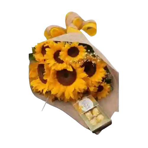 Flores De Girasol En Bouquet Con Chocolates Ferrero Rocher