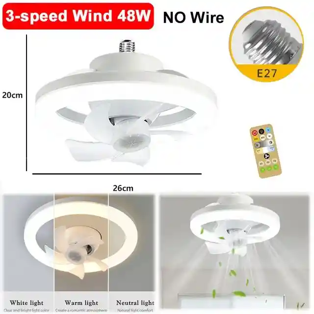 Ventilador Lampara De Techo Con Aspas Y Luz Led 360 Tres Tonos