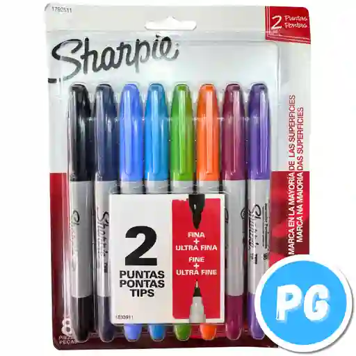 Paquete De Marcadores Sharpie Twin Doblepunta (punta Fina Y Micropunta) X8 Unds Surtidas