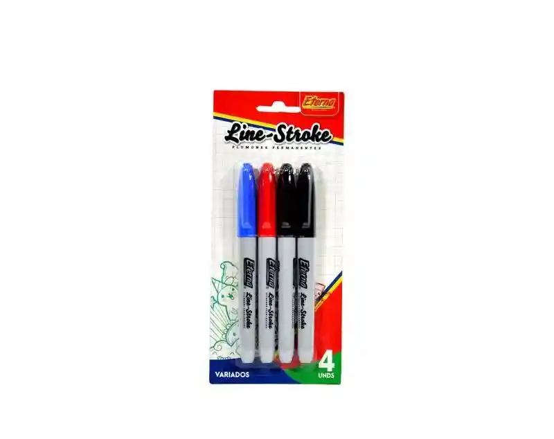 Marcadores Line Stroke Negro, Azul Y Rojo X 4 Eterna