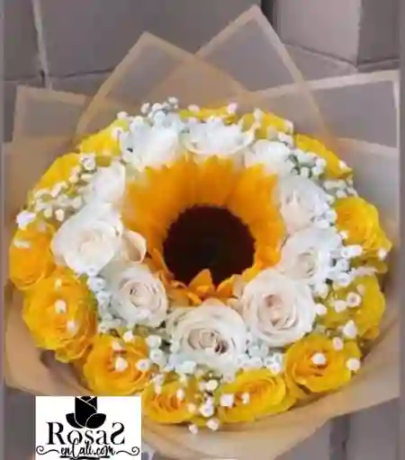 Bouquet Circular Con Girasol, Ramos De Flores Para San Valentin	