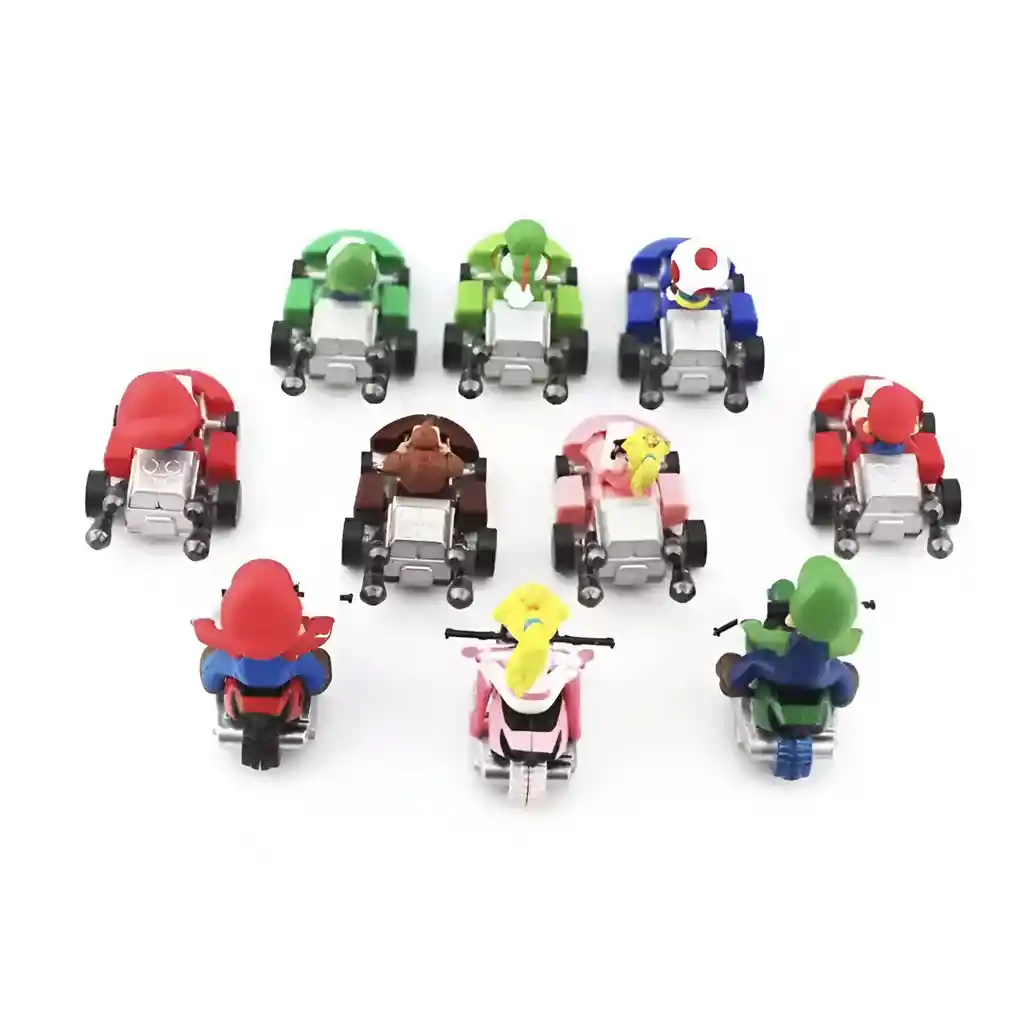 Set / Colección De 10 Mini Kart De Mario Con Impulso