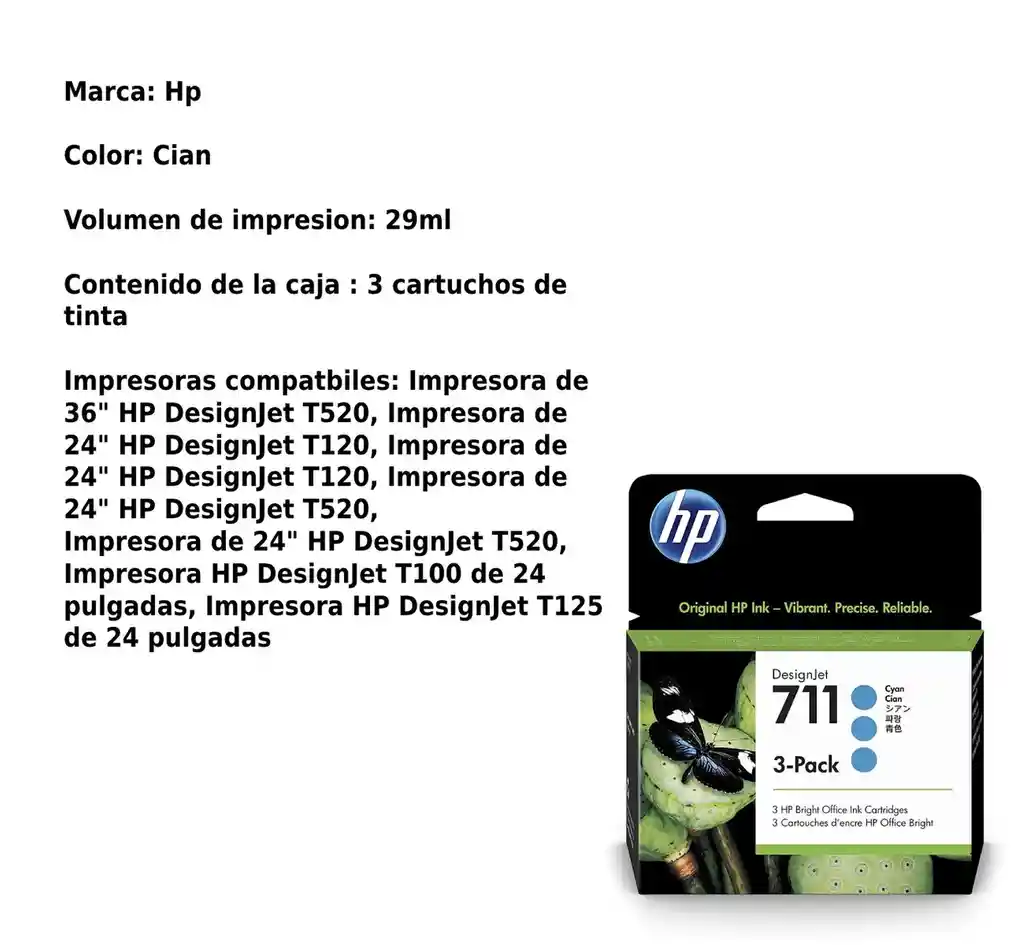 Cartucho De Tinta Hp 711 Cian 3 Pack 29ml