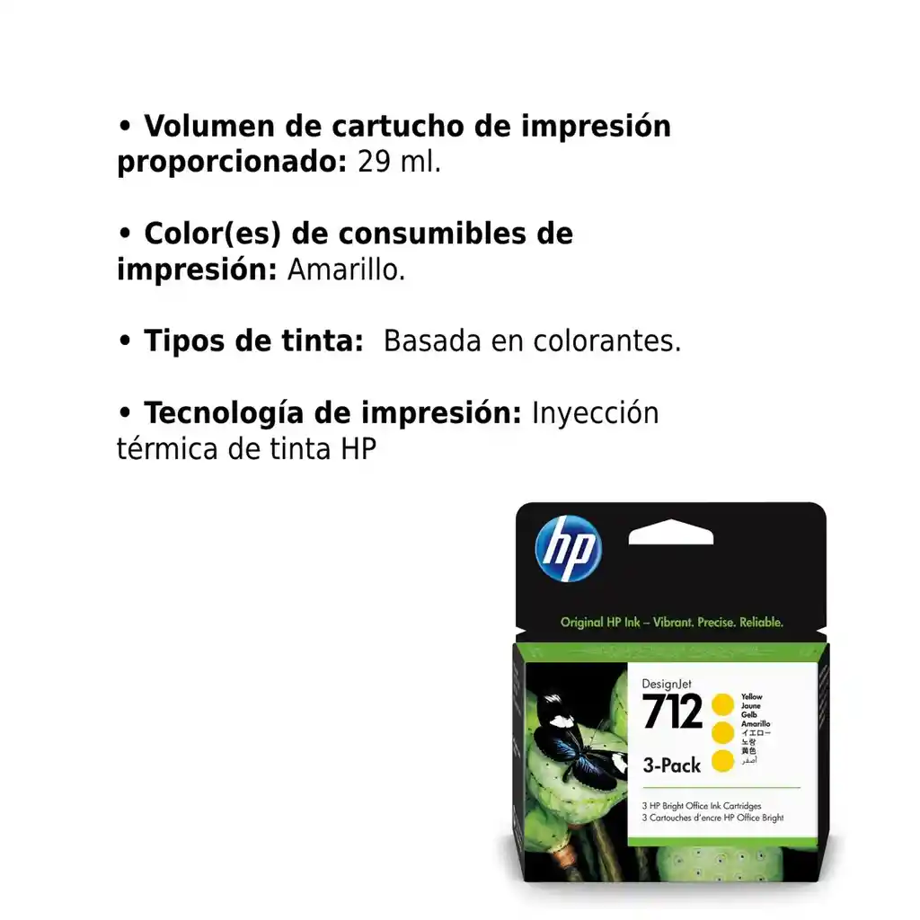 Cartucho De Tinta Hp Desingjet 712 Amarillo Pack De 3 29ml