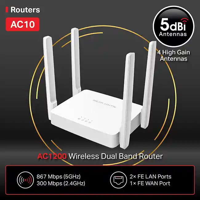 Ac10 Router Wi-fi De Doble Banda Ac1200 Con 3 Puertos Fast Ethernet