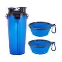 Contenedor Portable 2 En 1 (agua Y Comida) + 2 Comedero Plegables Amarillo, Transparente O Azul