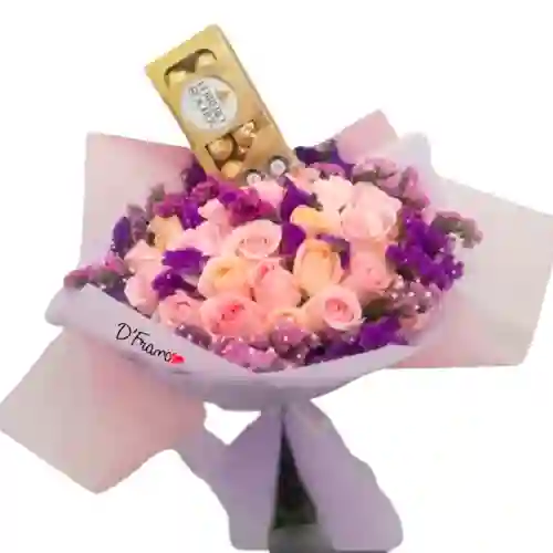 Bouquet De Rosas Pastel Y Ferrero
