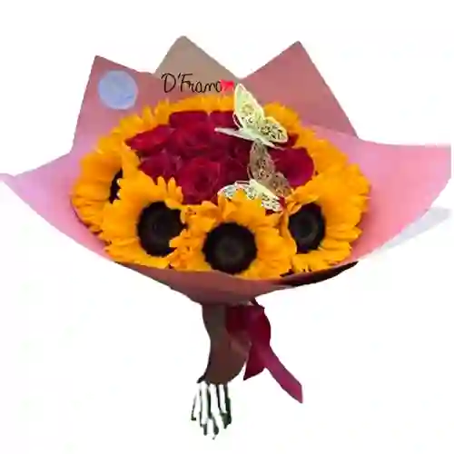 Bouquet De Girasoles Y Rosas