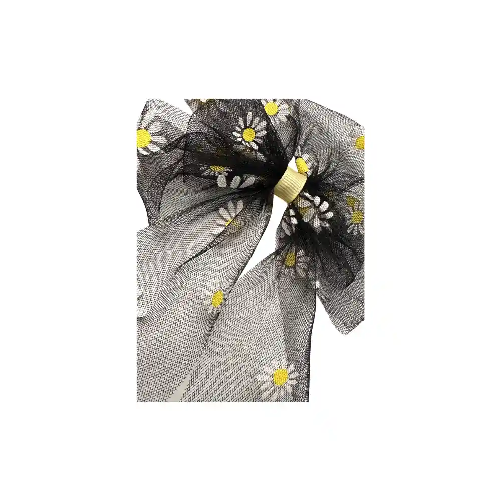 Moño Coquette De Tull Estampado – Negro Con Margaritas