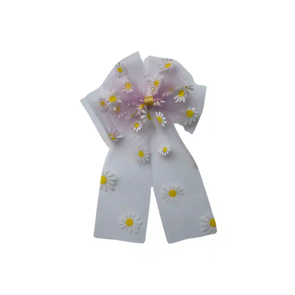 Moño Coquette De Tull Estampado – Lila Con Margaritas