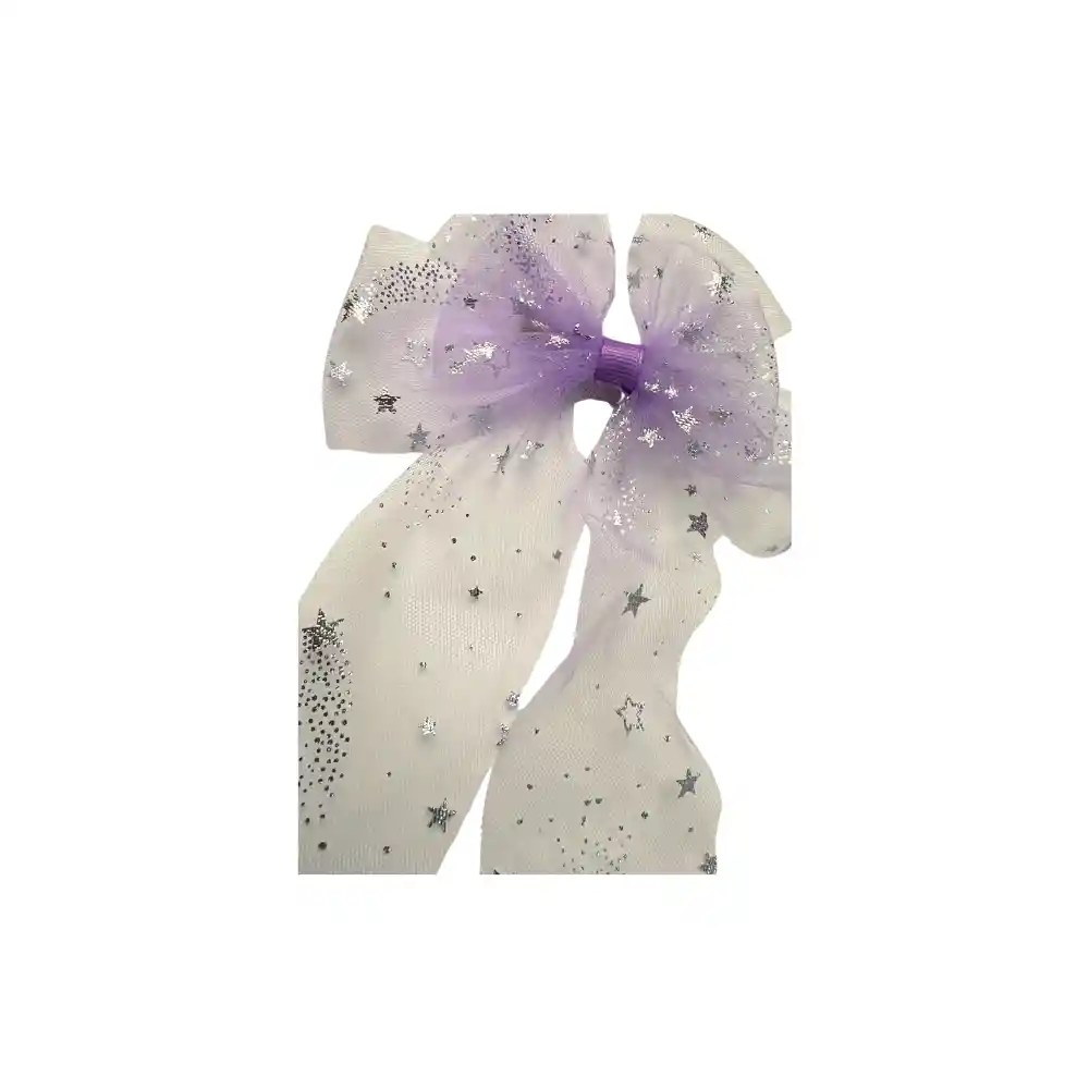 Moño Coquette De Tull Estampado – Morado Con Estrellitas