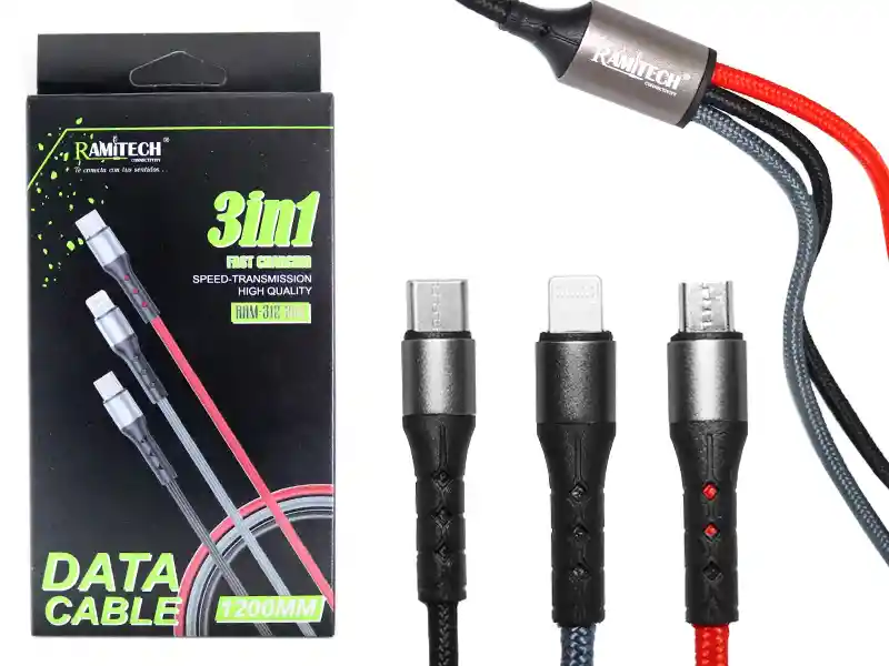 Cable 3 En 1 Datos Carga Rápida Para Iphone Tipo C Micro Usb