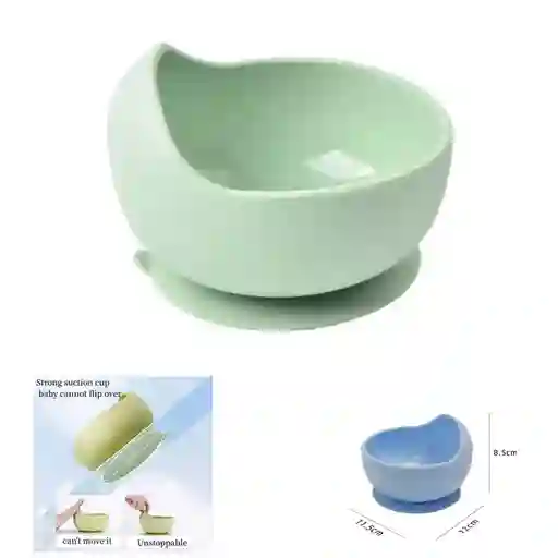 Plato Silicona Con Base De Succion - Bowl Cereales Y Sopas Verde