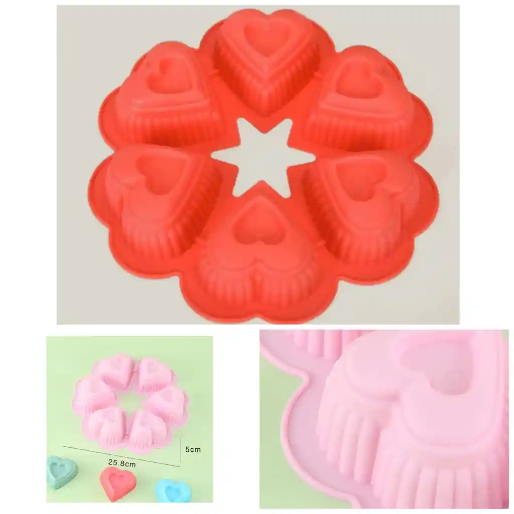 Molde Silicona Grande Redondo Rojo Corazones X6