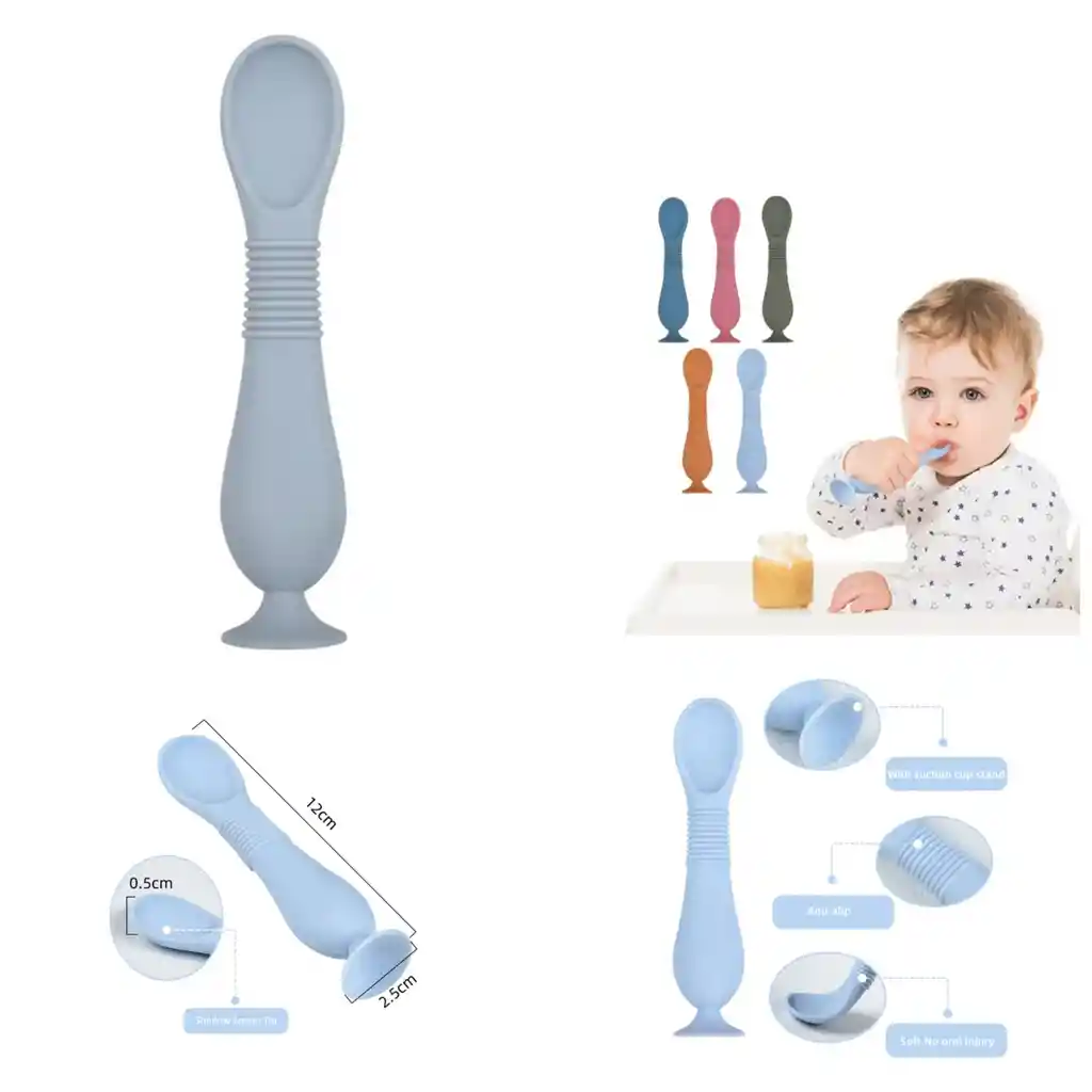 Cuchara Silicona Con Base De Succion Gris