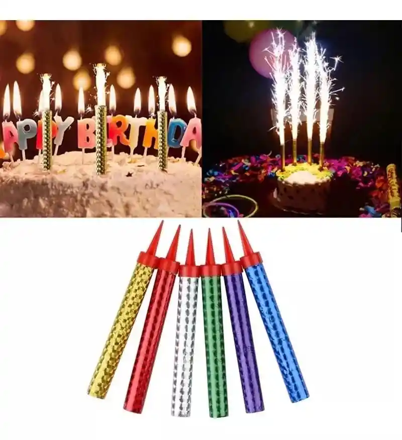 Velas De Bengalas O Tipo Volcán Para Cumpleaños 6 Pcs 12 Cm