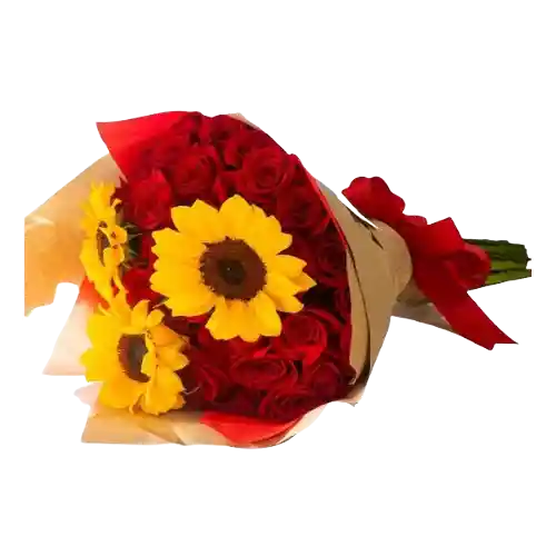 Flores De Girasol Y Rosas En Bouquet