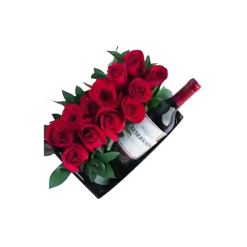 Rosas Rojas En Caja Vino " Reservado " 375 Ml