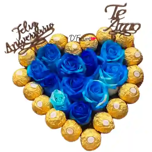 Corazon De Rosas Azules Y Chocolates Ferrero