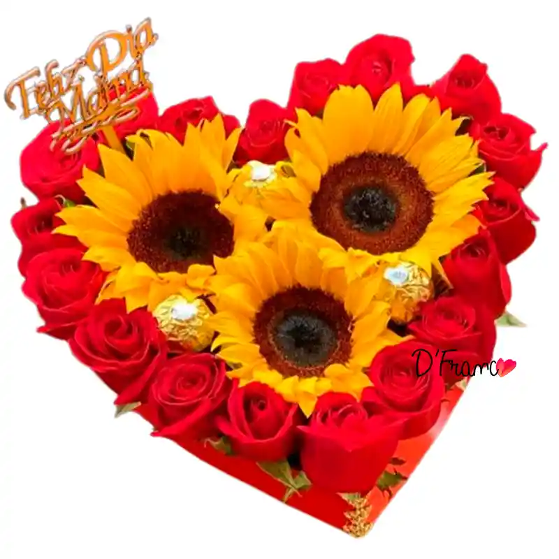 Corazon De Girasoles Y Rosas