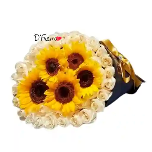 Bouquet Grande De Rosa Y Girasoles