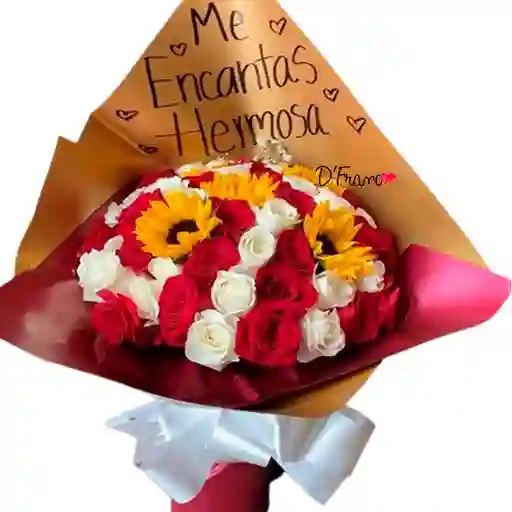 Bouquet De Rosas Y Girasoles