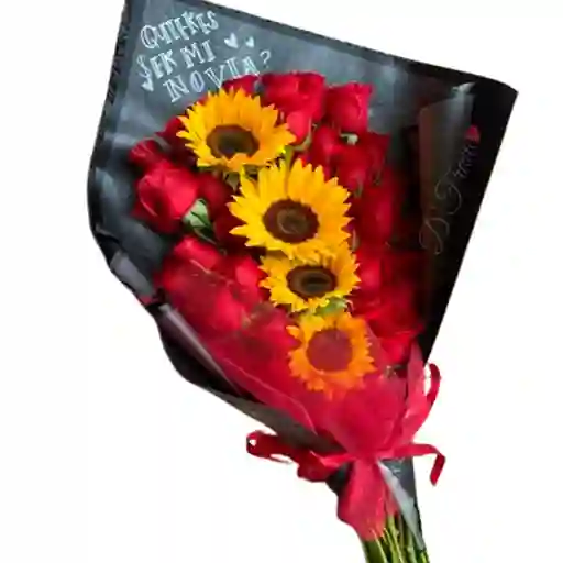 Bouquet De Rosas Y Girasoles