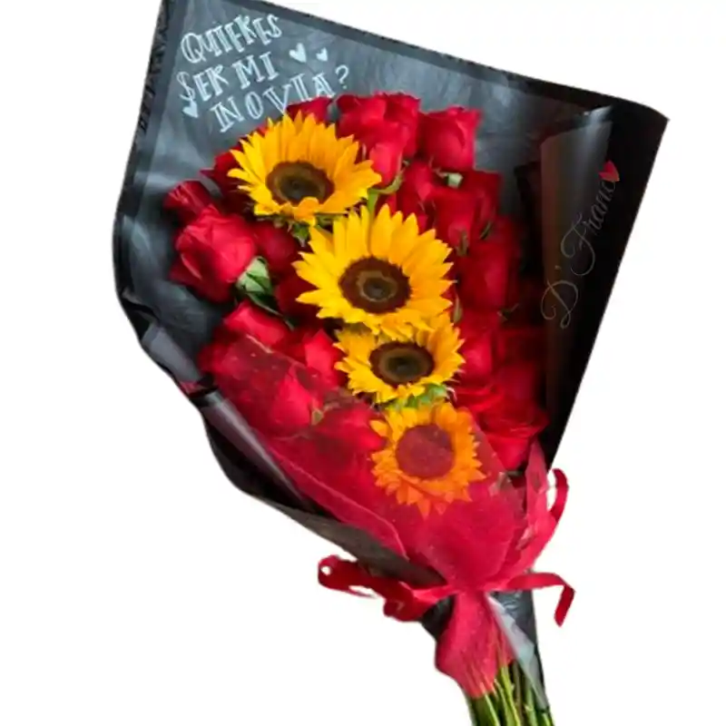 Bouquet De Rosas Y Girasoles
