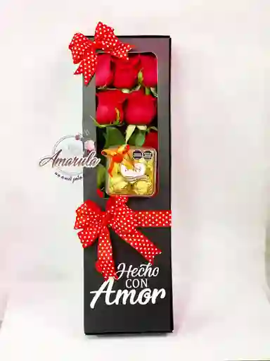 Caja Con Rosas Y Chocolates