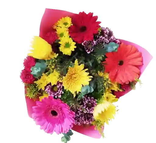 Flores De Gerberas Y Margaritas Multicolor En Bouquet