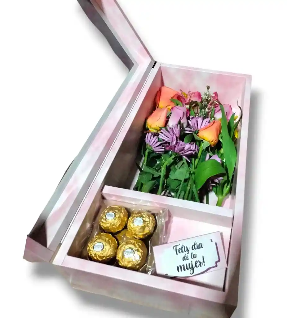 Caja Feliz Día De 6 Rosas 6 Chocolates