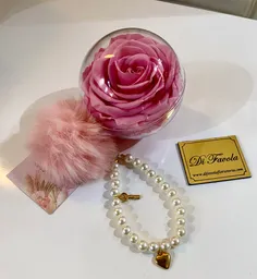 Llavero De Rosa Preservada Premium Rosado.