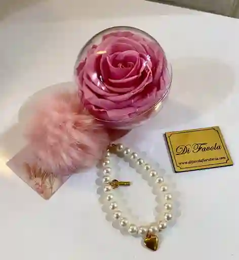 Llavero De Rosa Preservada Premium Rosado. Edición Día De La Mujer