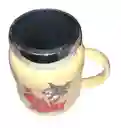 Mug Taza Pocillo Vaso Ceramica Amarillo Tapa Vidrio Reflejo Motivo Tom Y Jerry