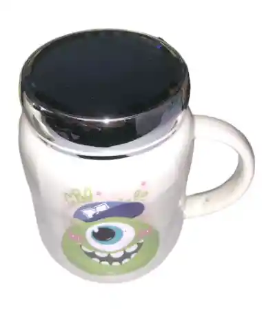 Mug Taza Pocillo Vaso Ceramica Tapa Vidrio Reflejo Motivo Monster Inc Mike Wazow