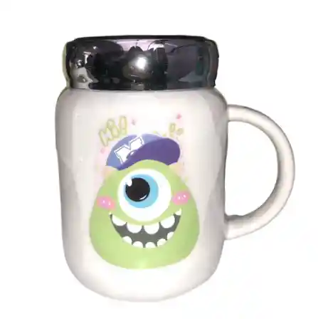 Mug Taza Pocillo Vaso Ceramica Tapa Vidrio Reflejo Motivo Monster Inc Mike Wazow