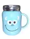 Mug Taza Pocillo Vaso Ceramica Tapa Vidrio Reflejo Motivo Monster Inc Azul Sullivan