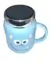 Mug Taza Pocillo Vaso Ceramica Tapa Vidrio Reflejo Motivo Monster Inc Azul Sullivan