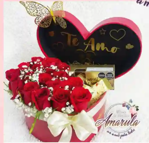 Caja Corazon Con Rosas Y Chocolates