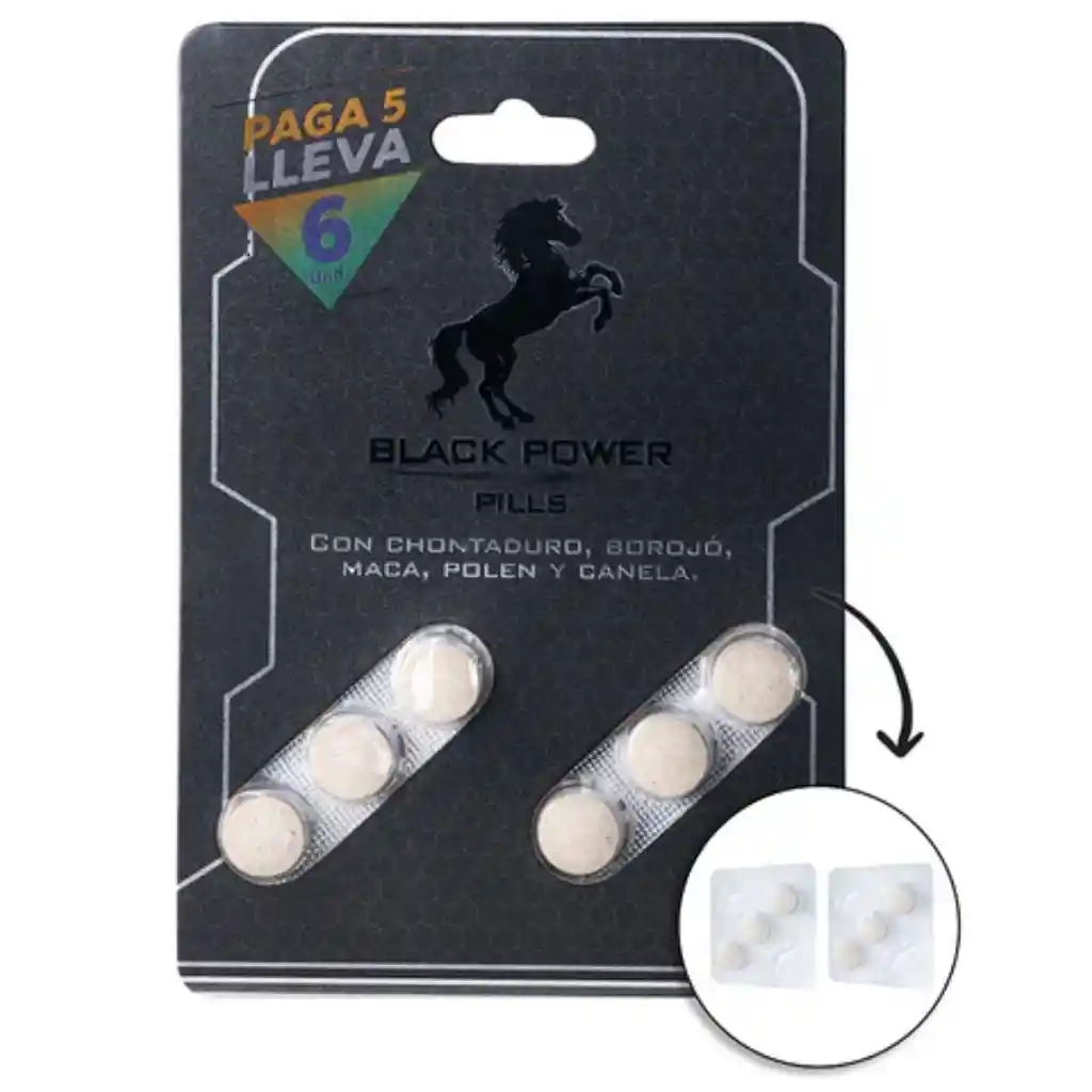 Potenciador Y Energizante Black Power Pills X 5 + 1 Gratis