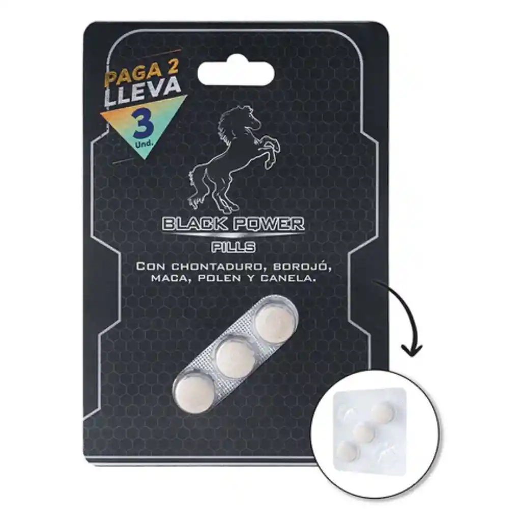 Potenciador Y Energizante Black Power Pills X 2 + 1 Gratis