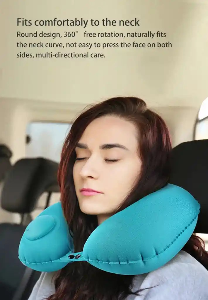 Almohada Inflable Automatica Cuello Cervical + Kit Viajero