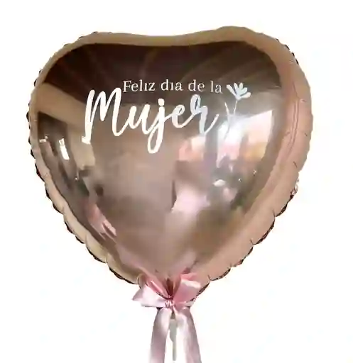 Corazón Inflado Al Aire Metalizado Oro Rosa Edición Día De La Mujer.