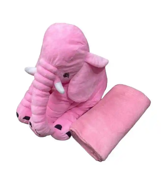 Peluche Elefante Color Rosado Claro Con Cobija 50cm X 30cm Grande