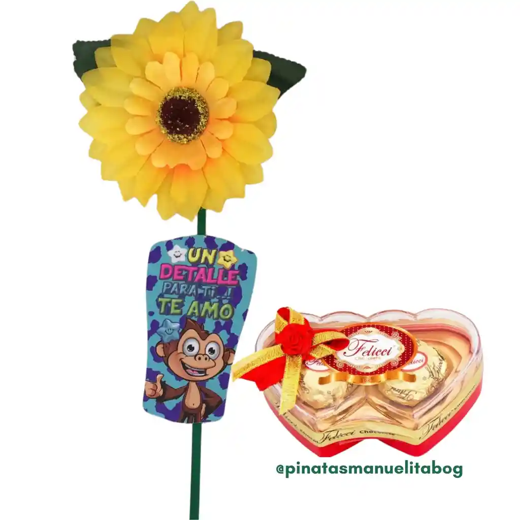 Girasol Artificial Con Mensaje Y Chocolates X 2 Und Corazon