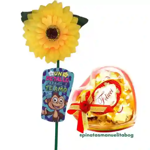 Girasol Artificial Con Mensaje Y Chocolates X 3 Und Corazon