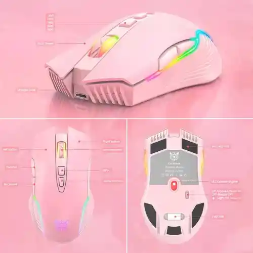 Mouse De Juego Rosado Onikuma Cw905 Inalambrico Recargable