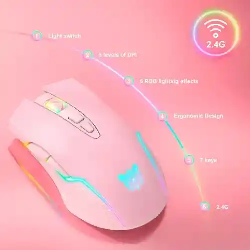 Mouse De Juego Rosado Onikuma Cw905 Inalambrico Recargable