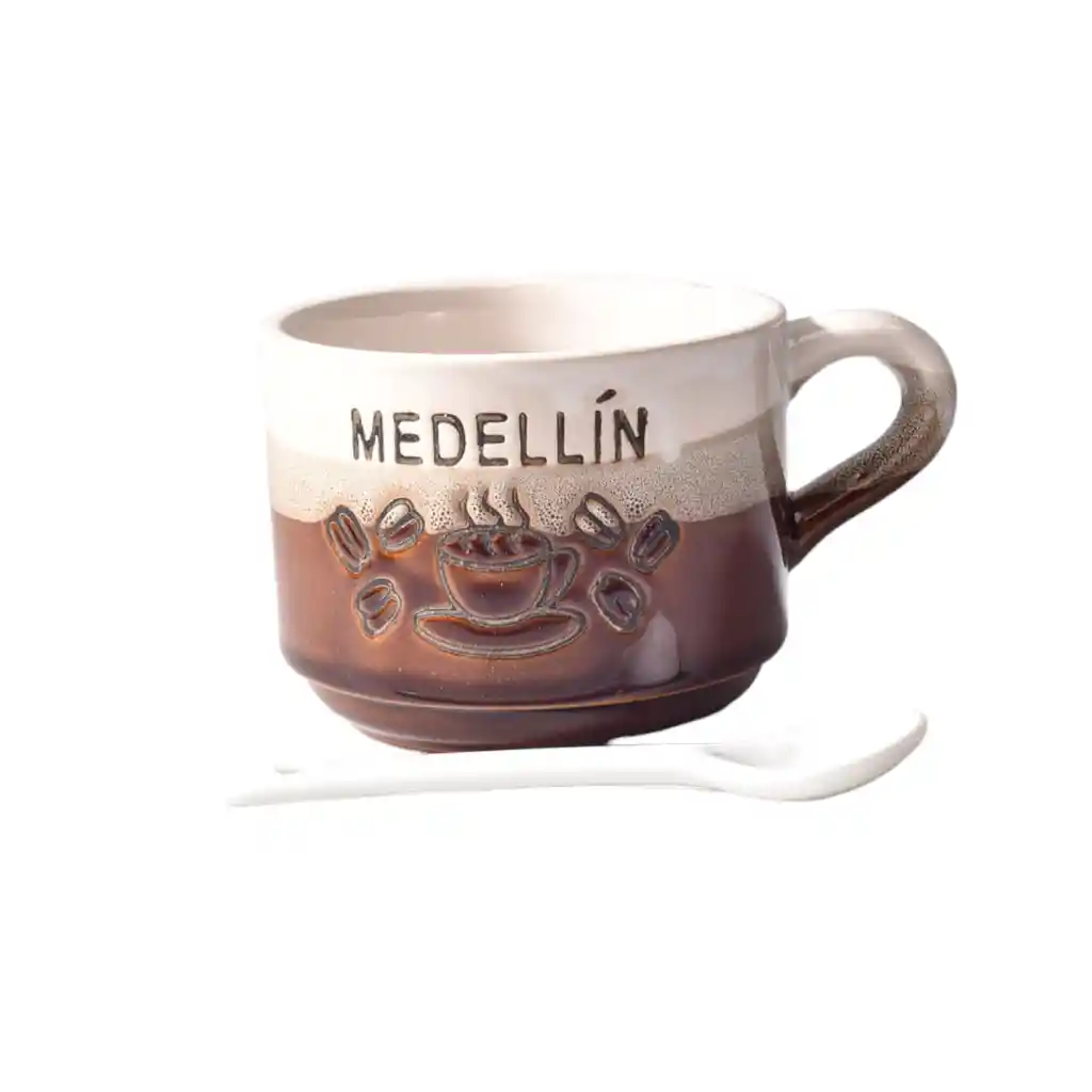 Mug Pocillo Con Cuchara Ceramica